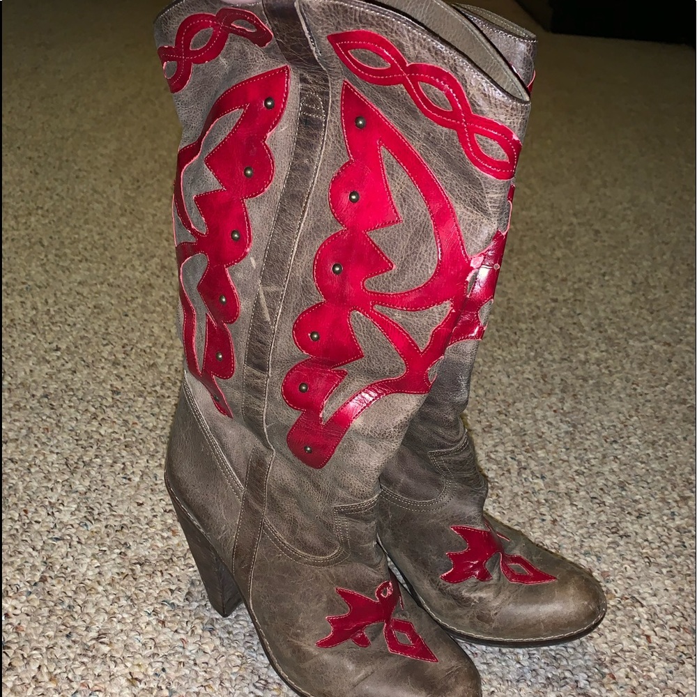 Red cowboy boots with heel